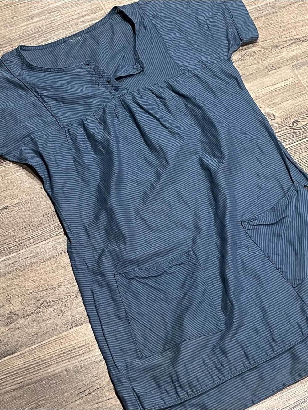 WEZC  Beach Light Blue Striped Thin Pocket Tunic Tee Sheer Dress
